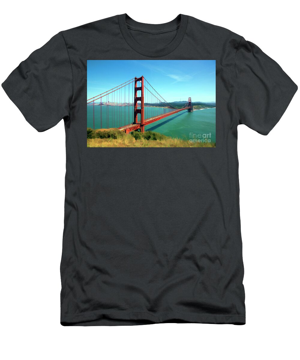 San Francisco T-Shirt featuring the photograph Golden Gate Bridge Paint Digital by Chuck Kuhn