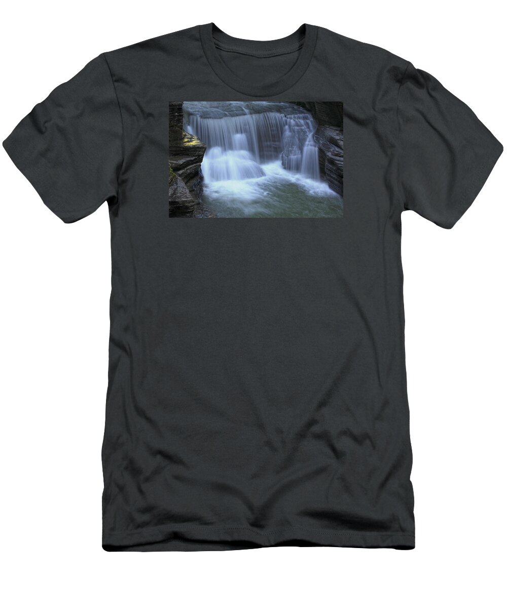 Waterfall Water Stream River Falls Fall Golden T-Shirt featuring the photograph Golden ledge by Robert Och