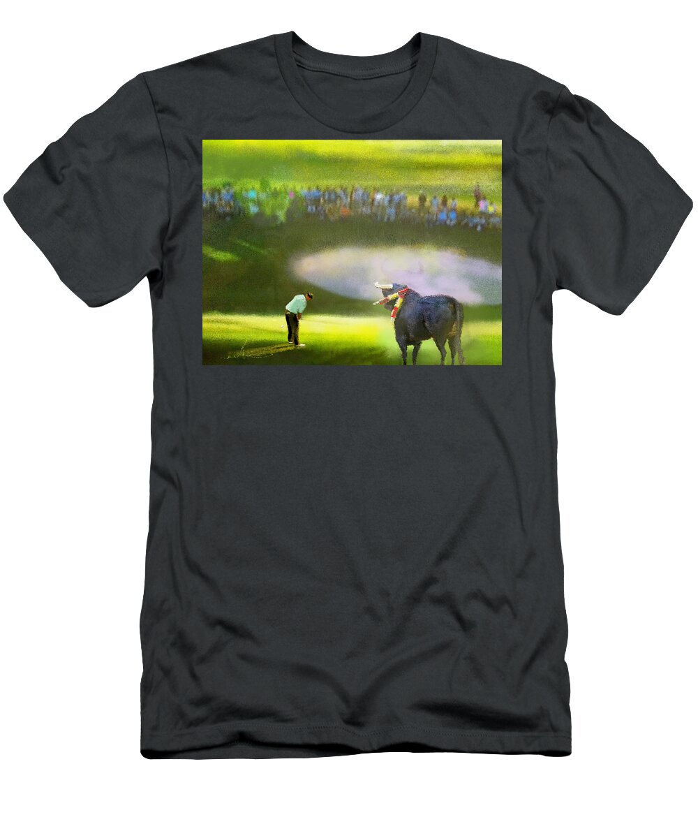 Golf T-Shirt featuring the painting Golf Madrid Masters 03 by Miki De Goodaboom