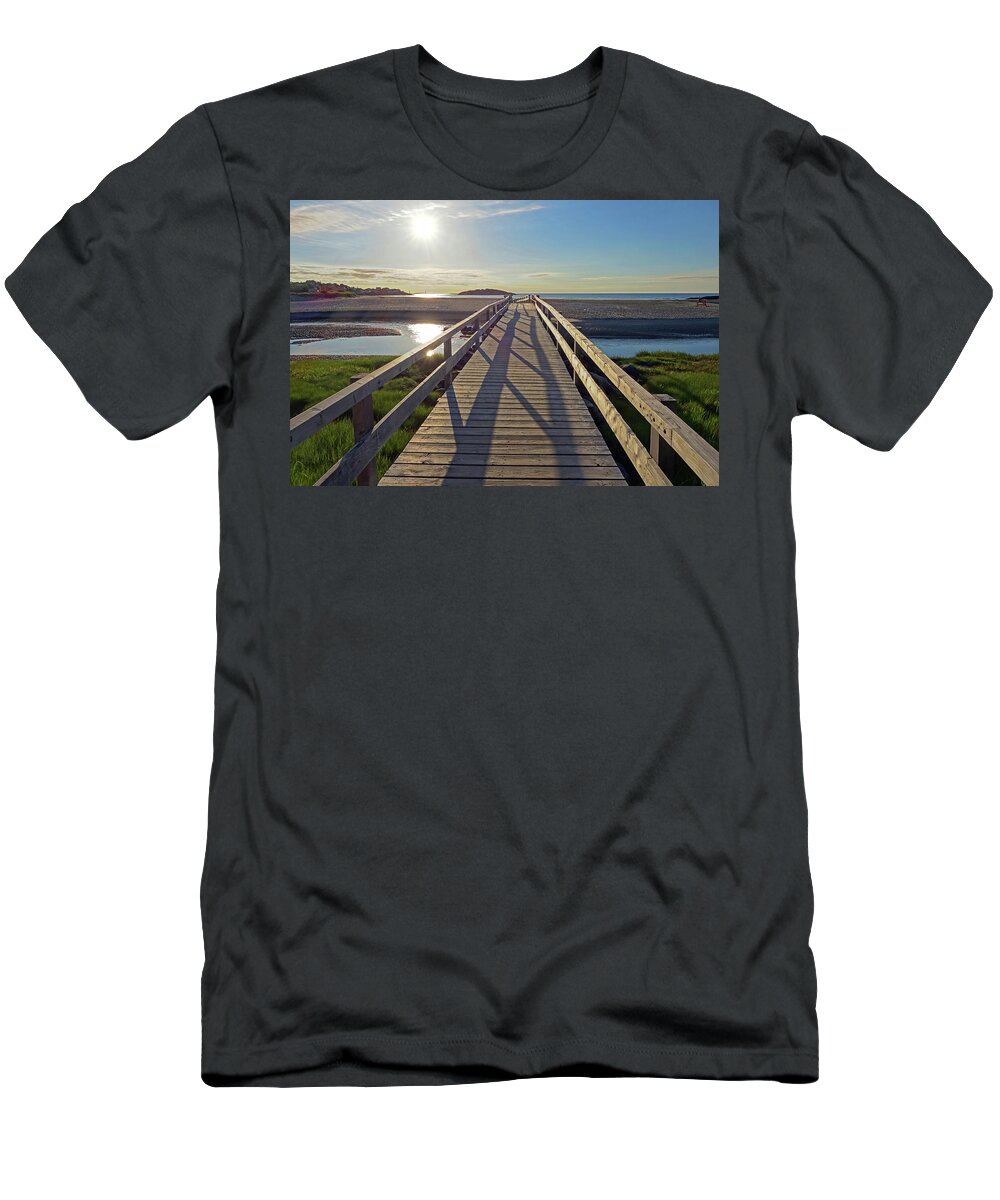 Gloucester T-Shirt featuring the photograph Good Harbor Beach Footbridge Sunny Shadow by Toby McGuire