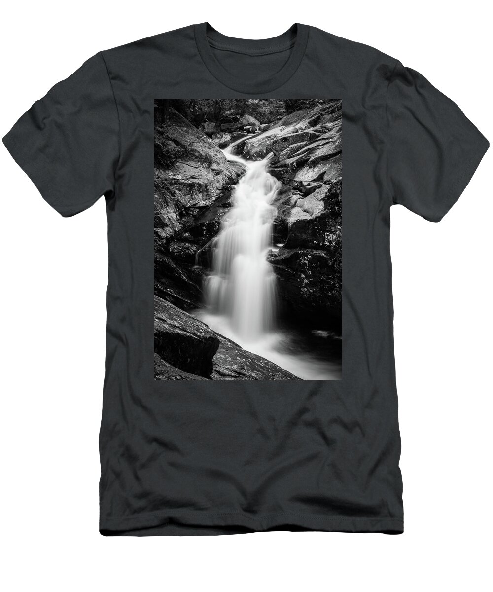 Rangeley T-Shirt featuring the photograph Gorge Waterfall in black and white by Darryl Hendricks