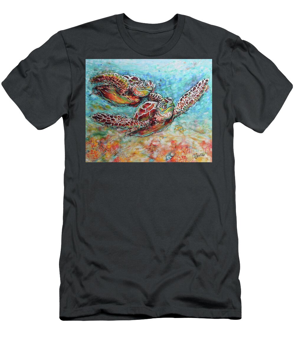 Marine Turtles T-Shirt featuring the painting Sea Turtle Buddies by Jyotika Shroff