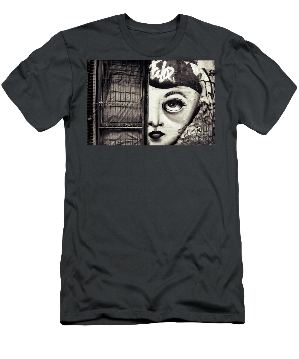  T-Shirt featuring the photograph Graffiti Monochrome - Journey to the Centre of the Eye by Daliana Pacuraru