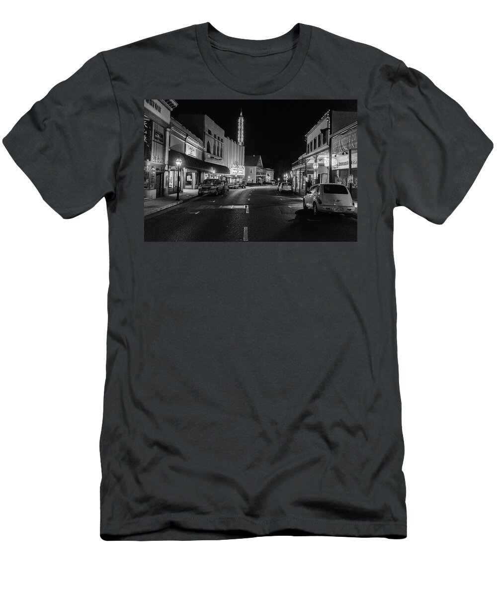 B&w T-Shirt featuring the photograph Grass Valley at Night by Robin Mayoff