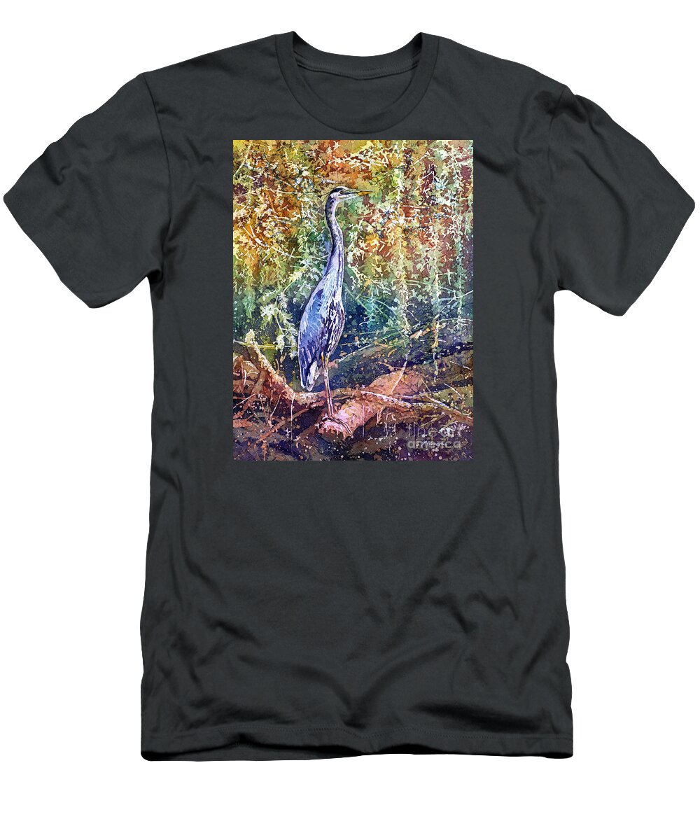 Heron T-Shirt featuring the painting Great Blue Heron by Hailey E Herrera
