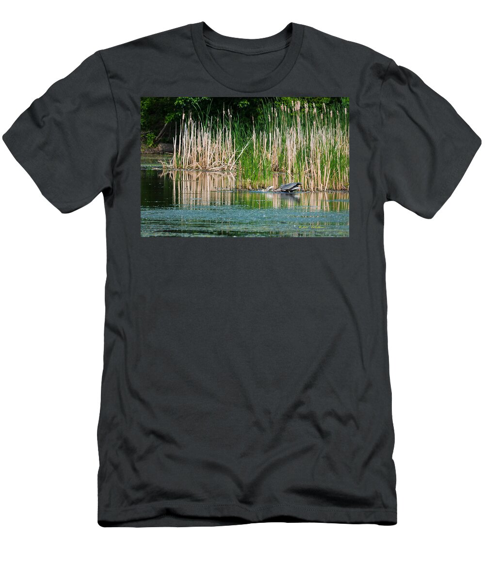 Great Blue Heron T-Shirt featuring the photograph Great Blue Heron Strike by Ed Peterson