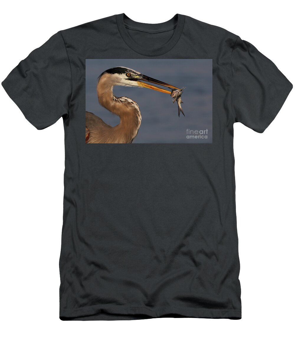 Great Blue Heron T-Shirt featuring the photograph Great Blue Heron w/Catfish by Meg Rousher