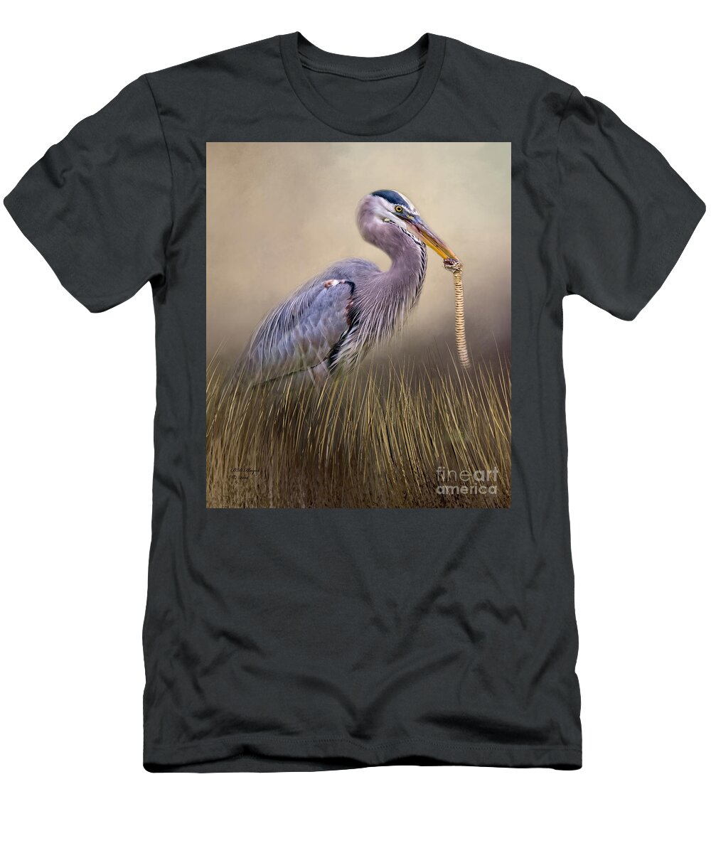 Herons T-Shirt featuring the photograph Great Blue Heron With Lunch by DB Hayes