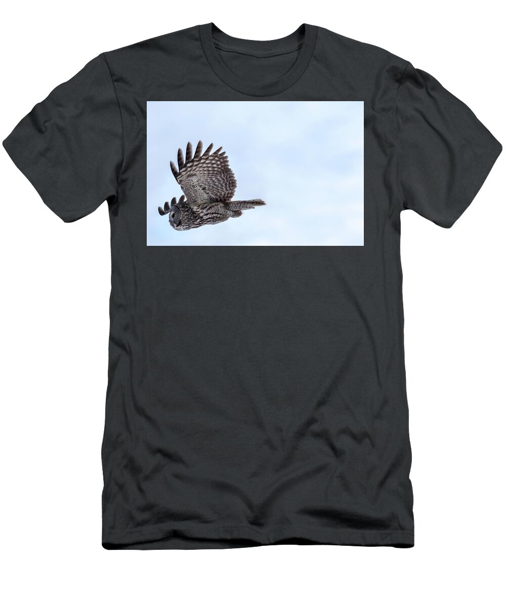 Bird T-Shirt featuring the photograph Great Gray Owl in Flight by Brook Burling