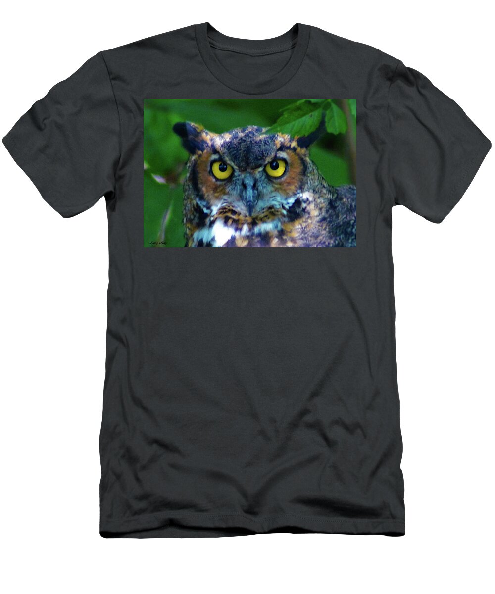 Great Horned Owl T-Shirt featuring the photograph Great Horned Owl by Kathy Kelly