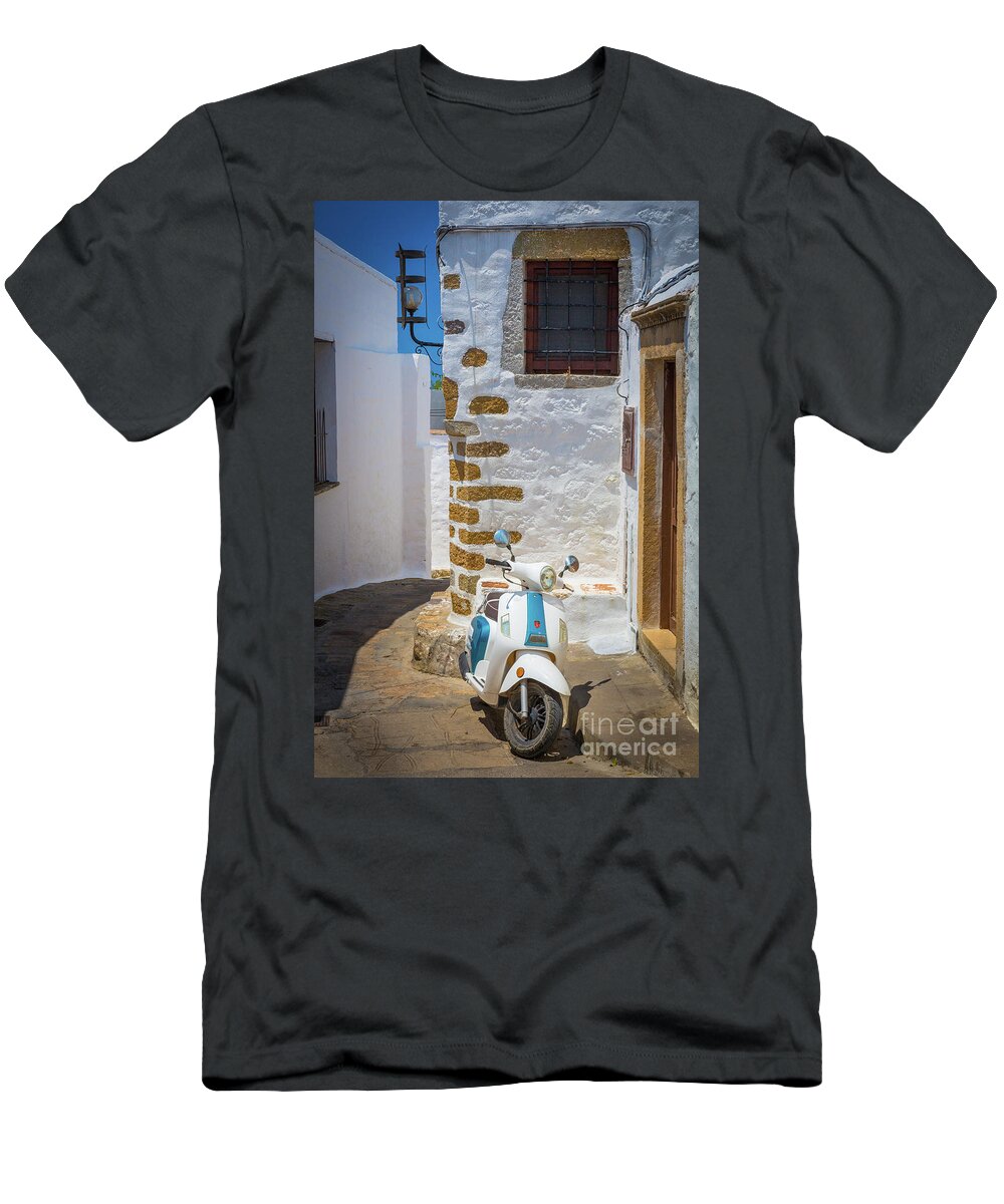 Aegean Sea T-Shirt featuring the photograph Greek Scooter by Inge Johnsson