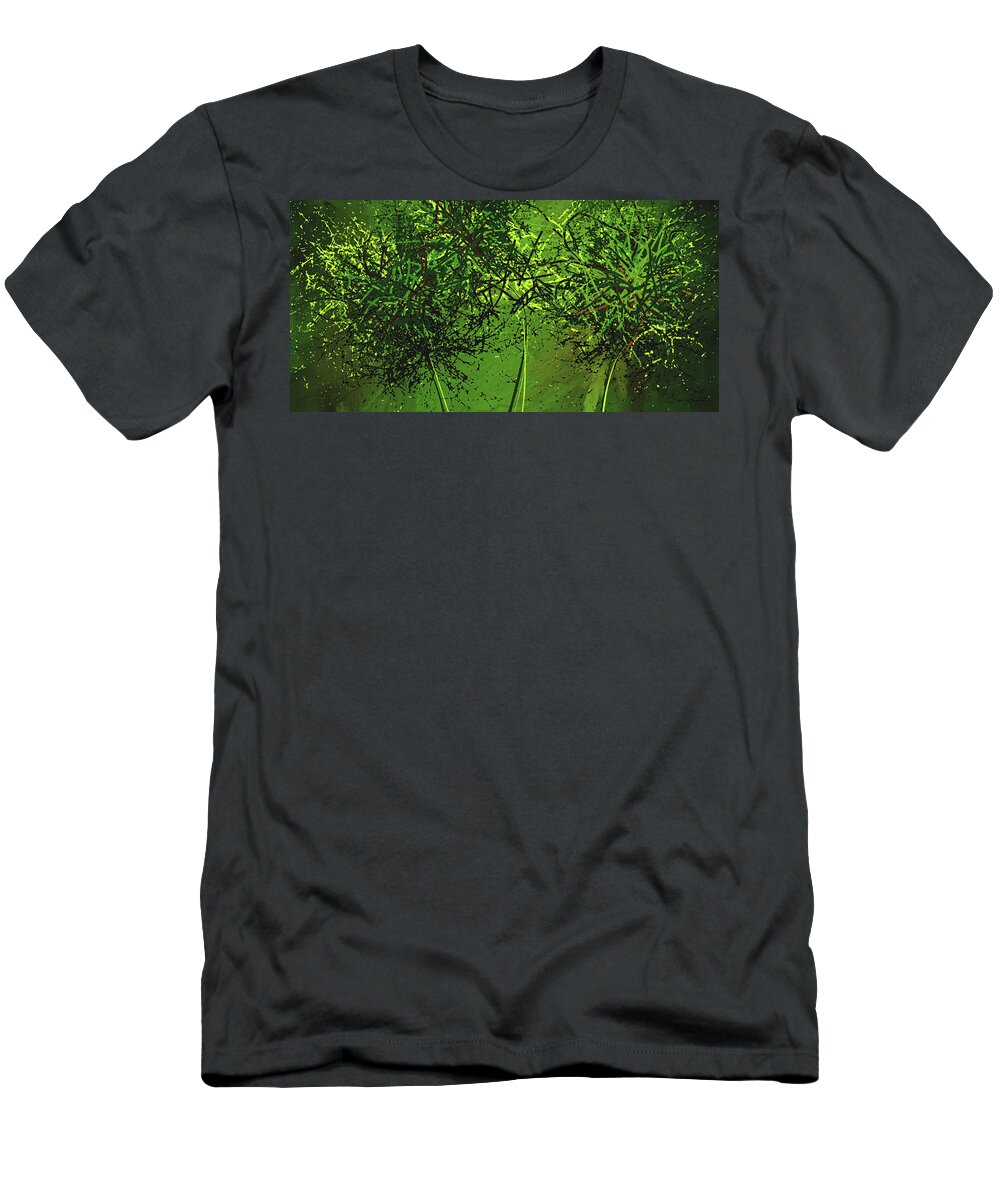 Green T-Shirt featuring the painting Green Explosions - Green Modern Art by Lourry Legarde