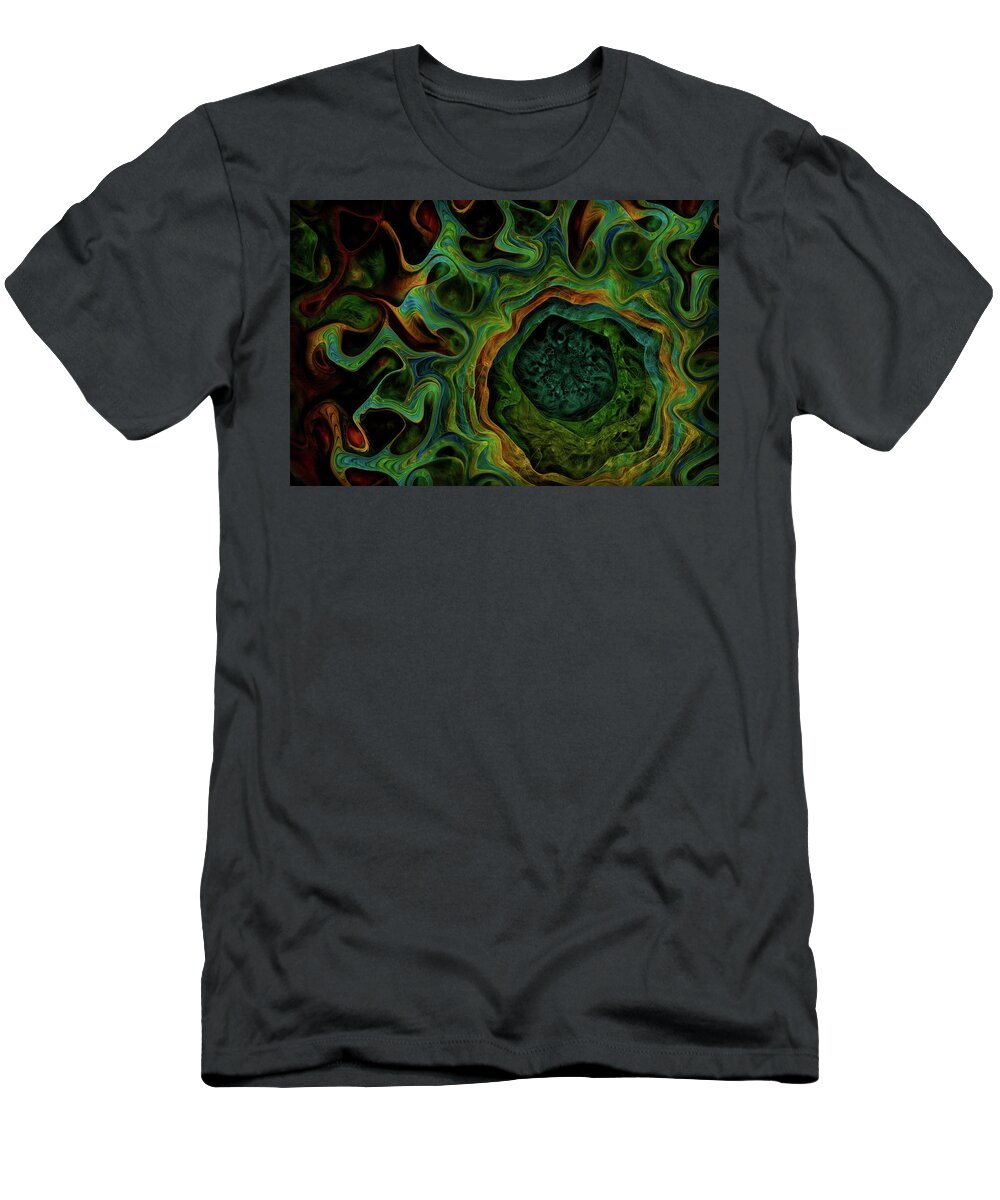 Green T-Shirt featuring the digital art Green Lace Agate abstract by Lilia S
