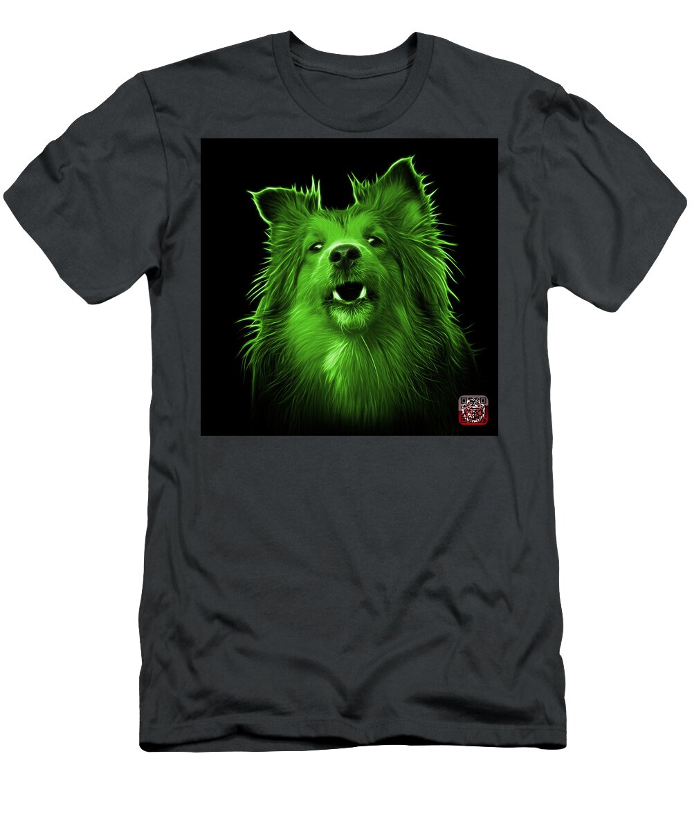 Sheltie T-Shirt featuring the painting Green Sheltie Dog Art 0207 - BB by James Ahn