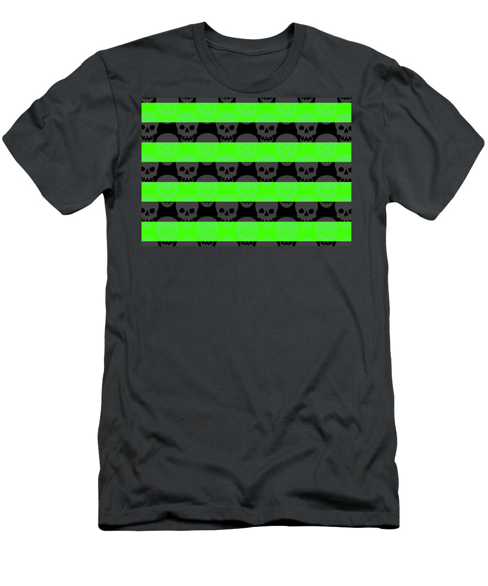 Green T-Shirt featuring the digital art Green Skull Stripes by Roseanne Jones