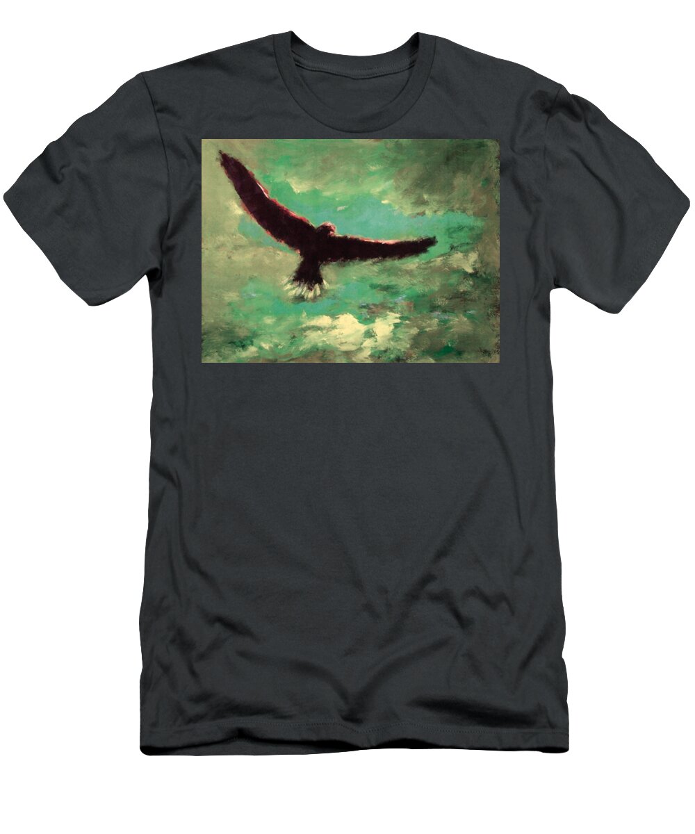 Eagle T-Shirt featuring the painting Green Sky by Enrico Garff