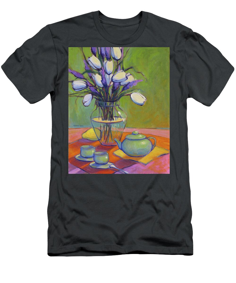 Flowers T-Shirt featuring the painting Green Teapot by Konnie Kim
