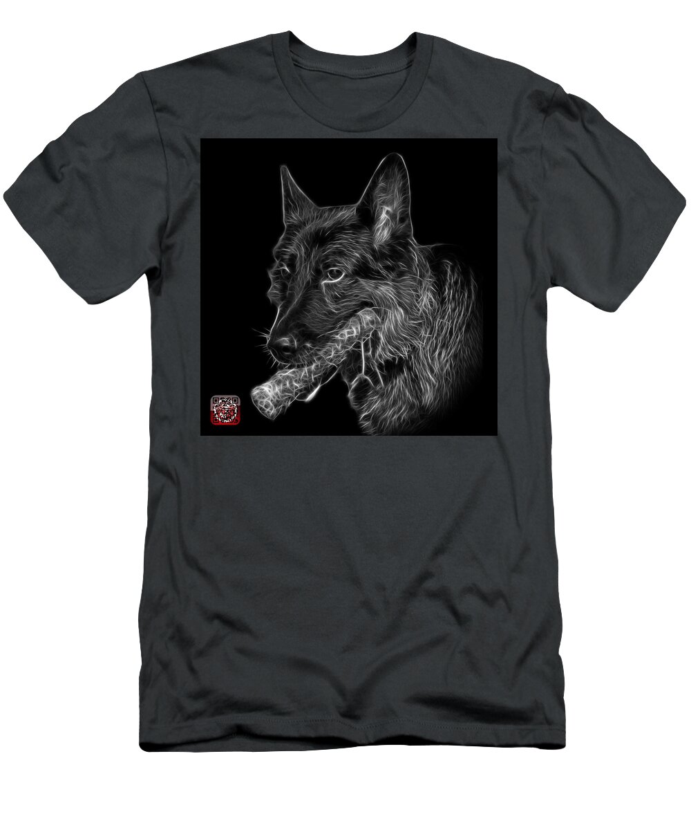 German Shepherd T-Shirt featuring the digital art Greyscale German Shepherd and Toy - 0745 F by James Ahn