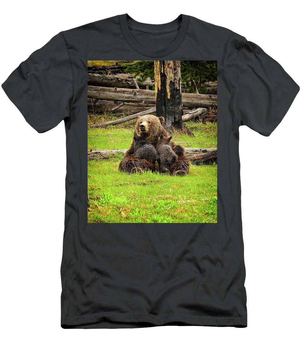 Grizzly T-Shirt featuring the photograph Grizzy Sow Nursing Cubs by Greg Norrell
