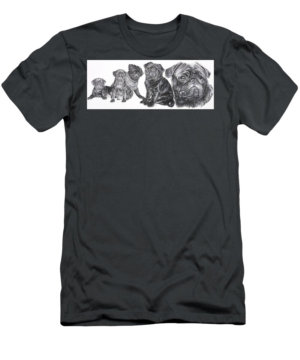 Toy Group T-Shirt featuring the drawing Little Black Pug Family by Barbara Keith