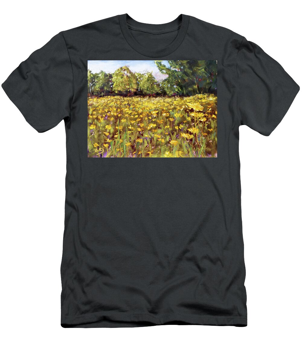 Wildflowers T-Shirt featuring the painting Growing Wild - Wildflower Landscape by Barry Jones