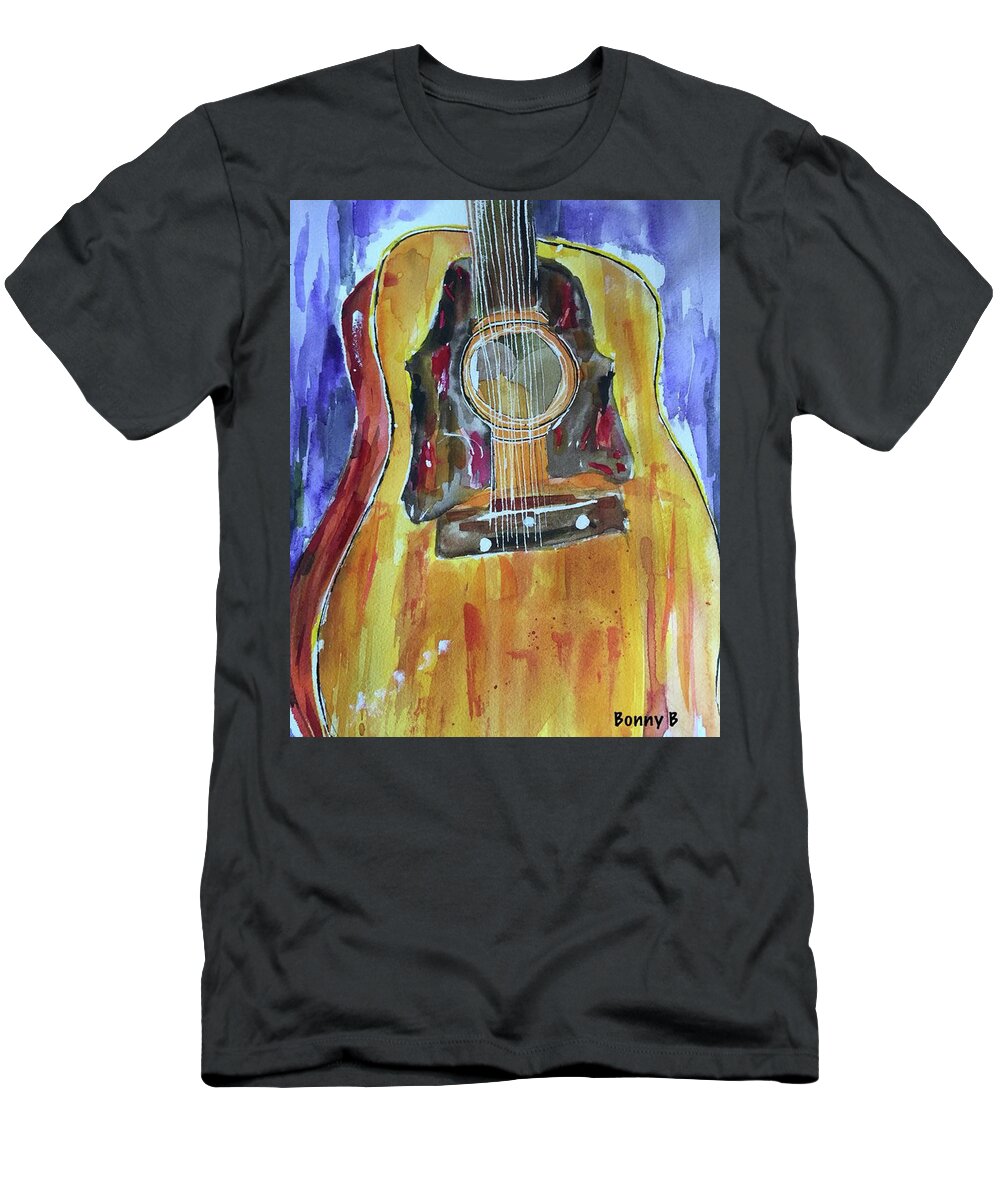 Guitar T-Shirt featuring the painting DAngelico Amber Archtop by Bonny Butler
