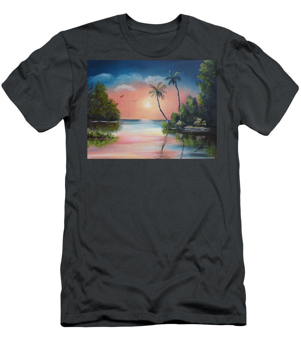 Sunset T-Shirt featuring the painting Gulf Coast Sunset by Susan Kubes