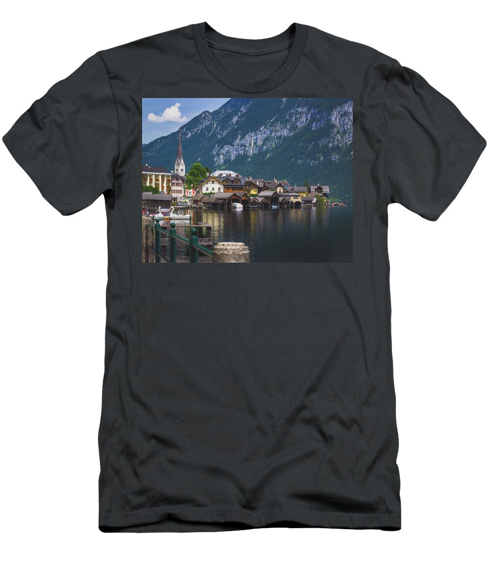 Architecture T-Shirt featuring the photograph Hallstatt lakeside village in Austria by Andy Konieczny