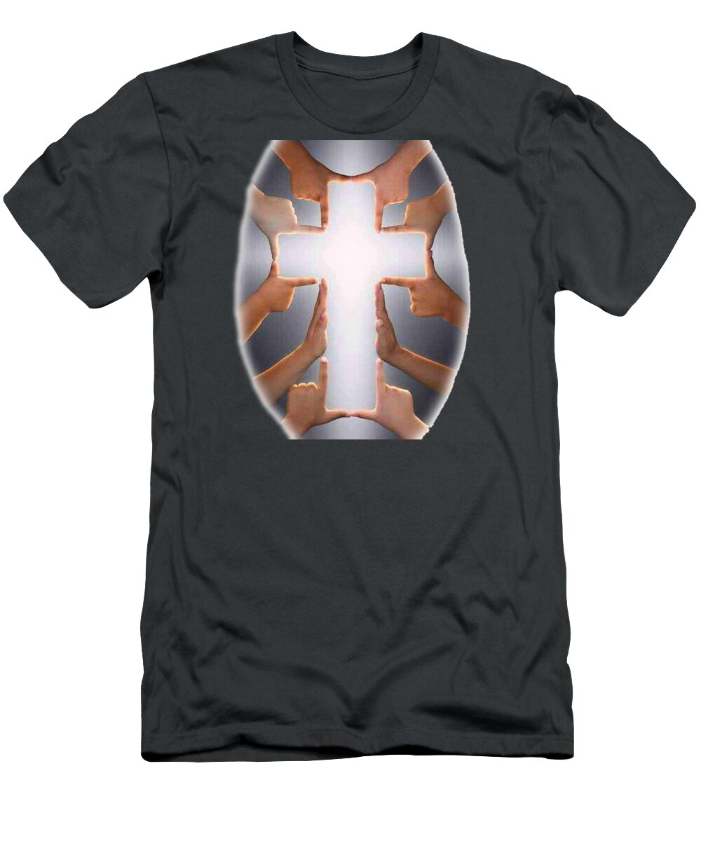 Hands T-Shirt featuring the painting Hands Cross T-shirt by Herb Strobino