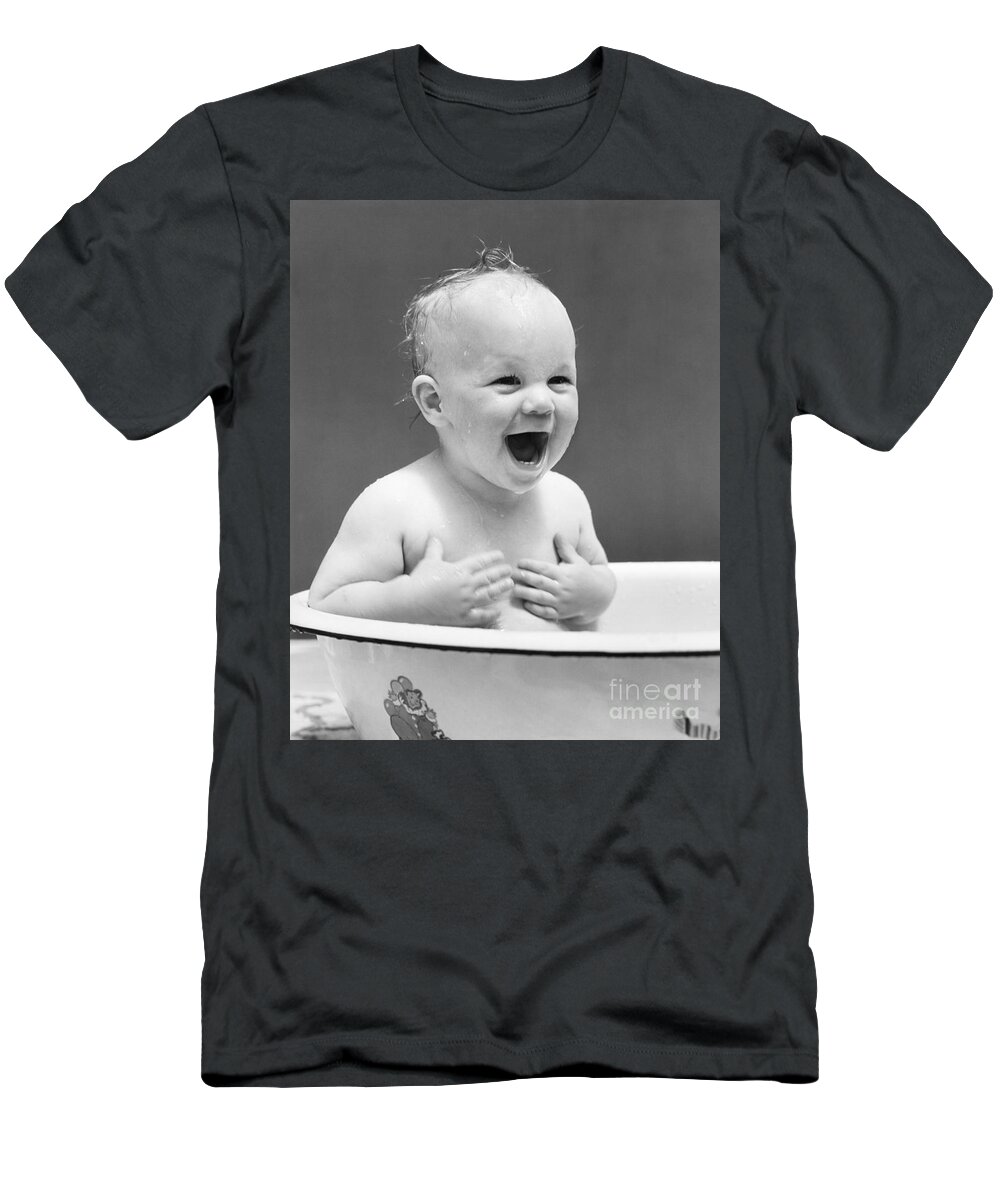 1940s T-Shirt featuring the photograph Happy Baby In Tub, C. 1940s by H. Armstrong Roberts/ClassicStock