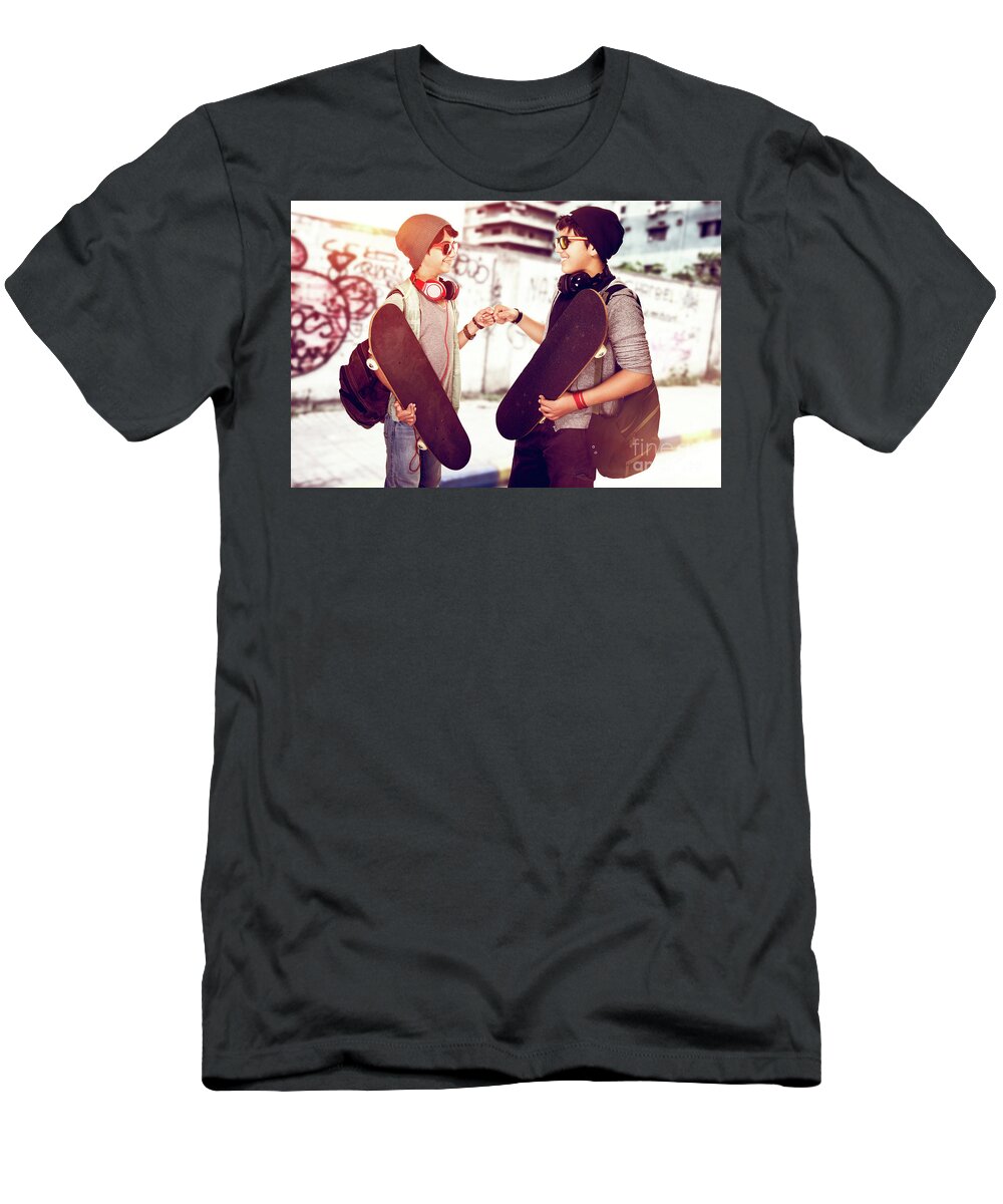 Acclaim T-Shirt featuring the photograph Happy young skateboarders by Anna Om