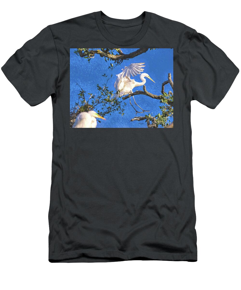 Egrets T-Shirt featuring the digital art Hard Landing by DB Hayes