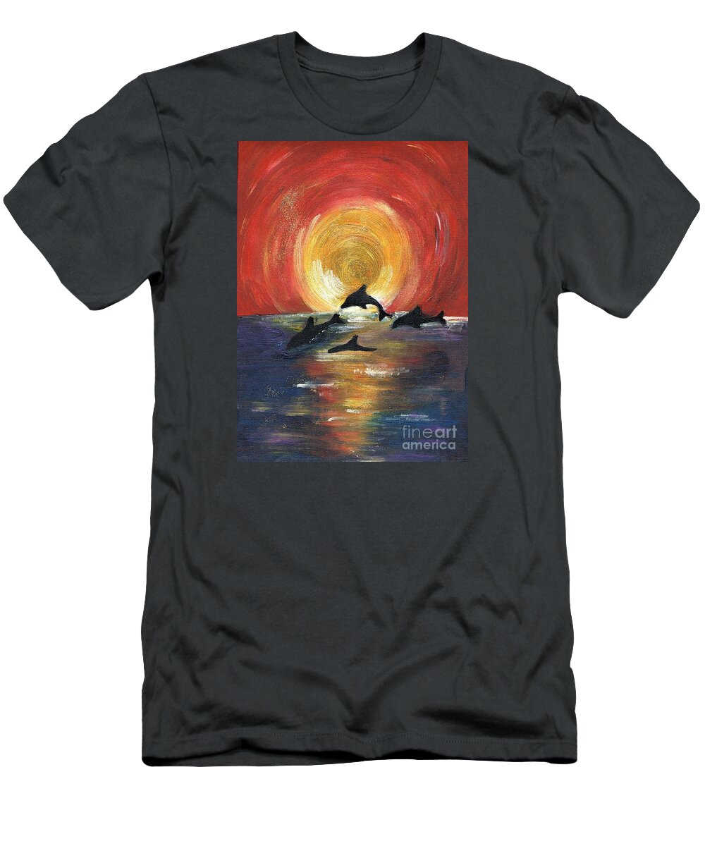 Dolphins T-Shirt featuring the painting Harmony 2 by Karen Jane Jones