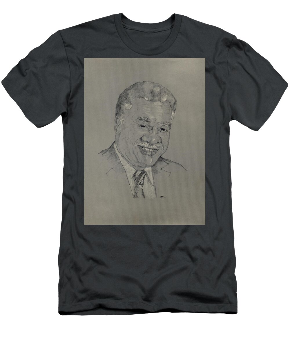 Custom Portrait T-Shirt featuring the drawing Harold Washington by Michelle Gilmore