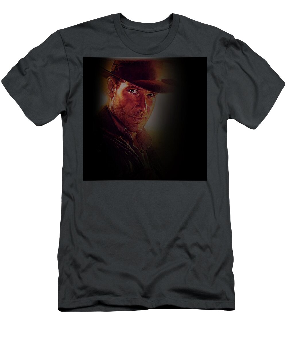Harrison Ford T-Shirt featuring the mixed media Harrison Ford As Indiana Jones by David Dehner