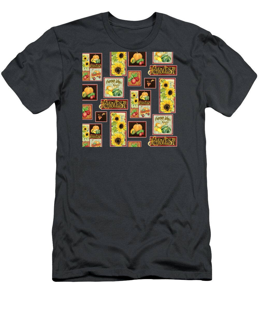 Harvest T-Shirt featuring the painting Harvest Market Pumpkins Sunflowers n Red Wagon by Audrey Jeanne Roberts