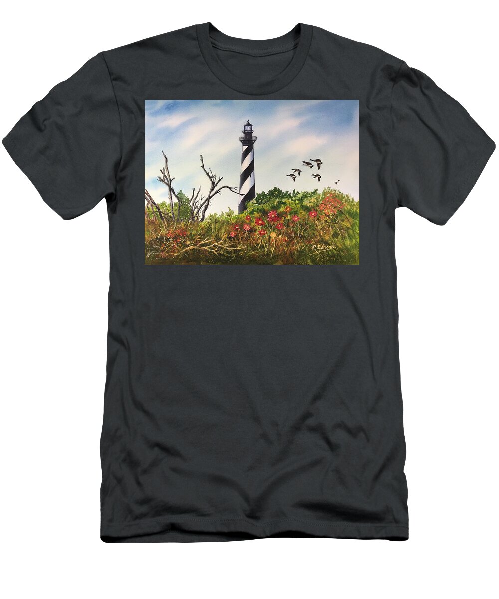 Cape Hatteras T-Shirt featuring the painting Hatteras Light by Raymond Edmonds