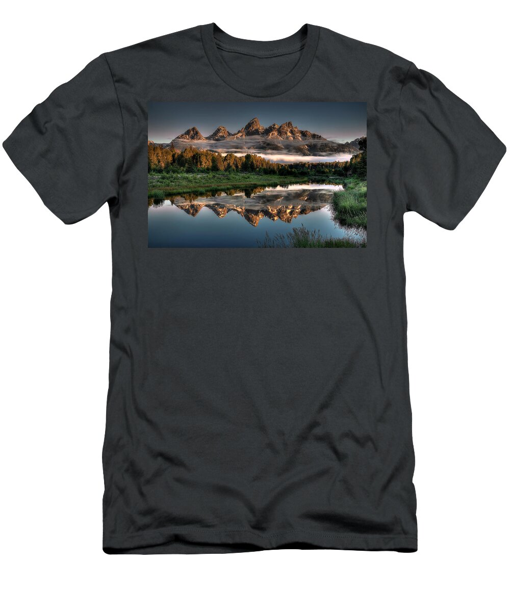 Schwabacher Landing T-Shirt featuring the photograph Hazy Reflections at Scwabacher Landing by Ryan Smith