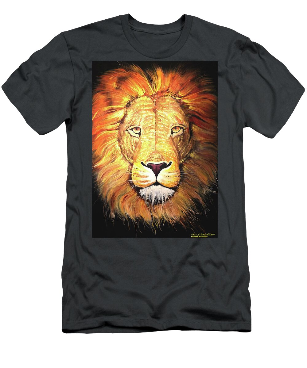 Lion Full Color T-Shirt featuring the painting Heart of a Lion FullColor by Femme Blaicasso