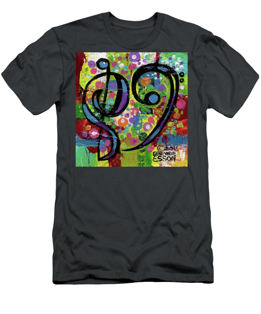 Treble Clef T-Shirt featuring the painting Heart Treble Bass With Polkadots 2 by Genevieve Esson