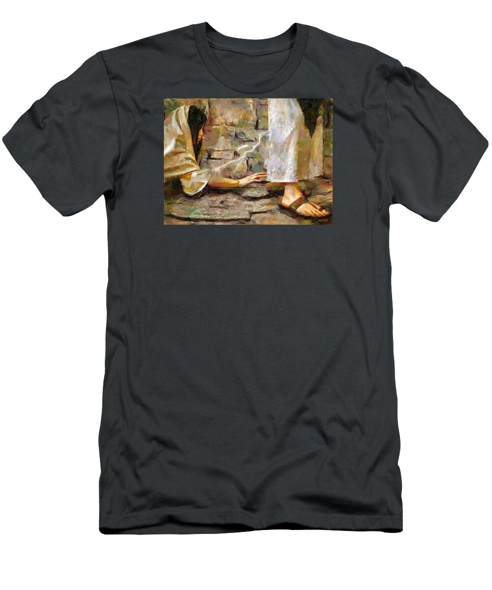 Hem Of His Garment T-Shirt featuring the painting Hem Of His Garment by Wayne Pascall