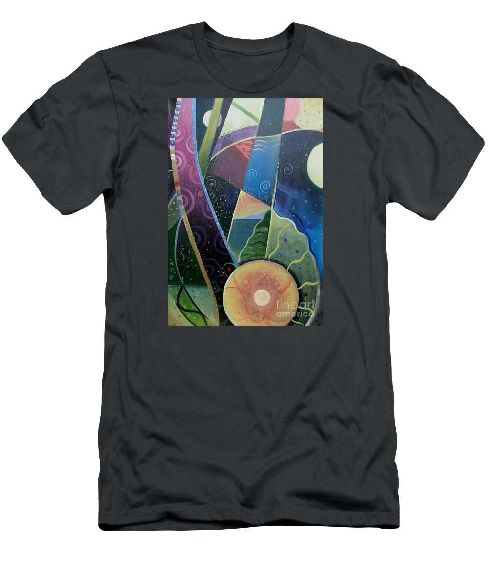 Multi-dimensional T-Shirt featuring the painting Here and There by Helena Tiainen