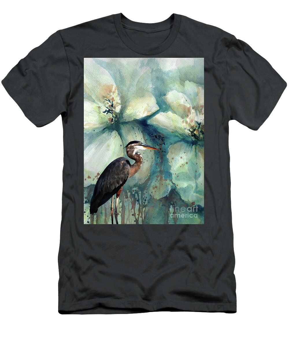 #creativemother T-Shirt featuring the painting Heron in Teal by Francelle Theriot