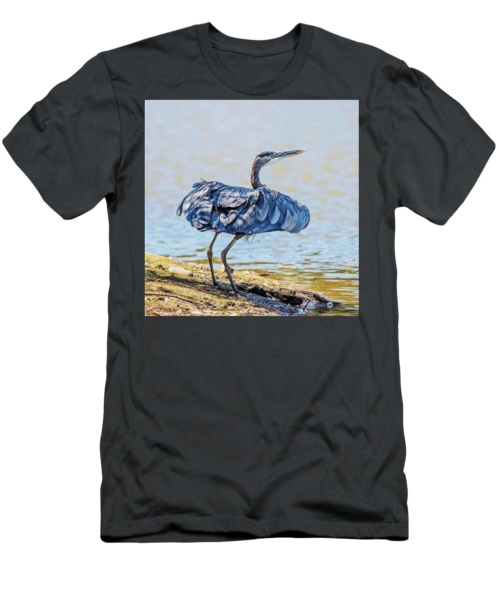 Heron T-Shirt featuring the photograph Heron Puffing by Jerry Cahill