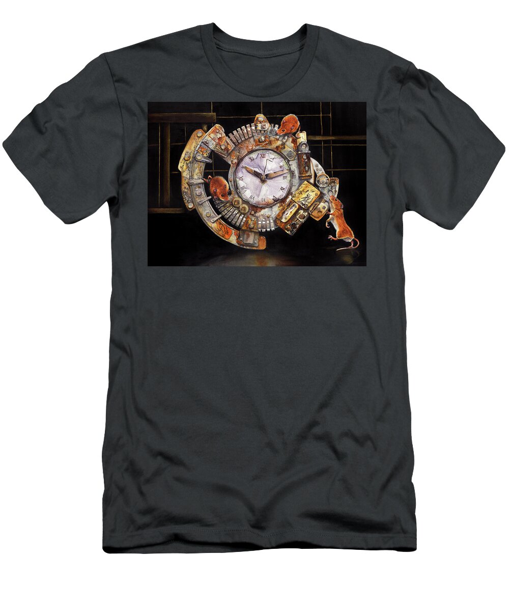 Clock T-Shirt featuring the painting Hickory Dickory Dock by Peter Williams