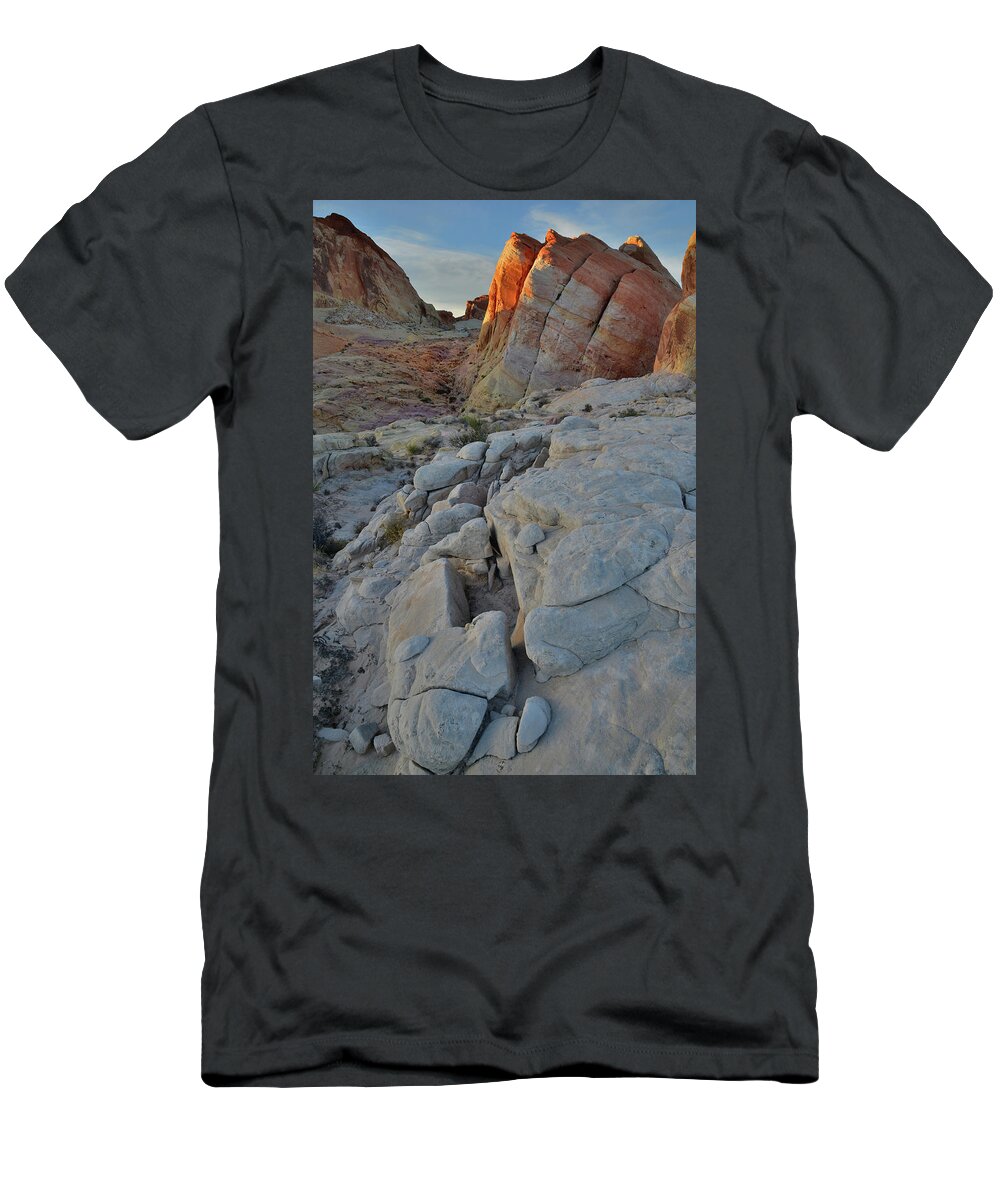 Valley Of Fire State Park T-Shirt featuring the photograph Hidden Canyon of Valley of Fire at Sunset by Ray Mathis