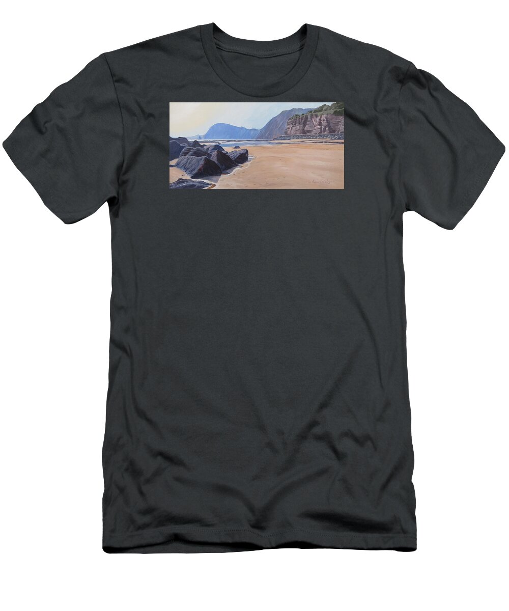High Peak Cliff T-Shirt featuring the painting High Peak Cliff Sidmouth by Lawrence Dyer