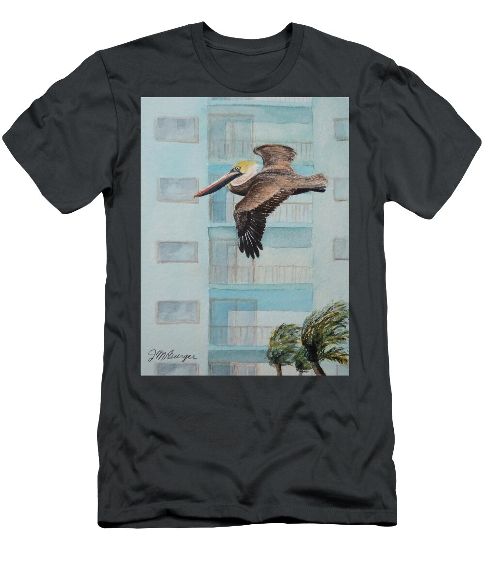 Pelican T-Shirt featuring the painting High Rise Pelican by Joseph Burger