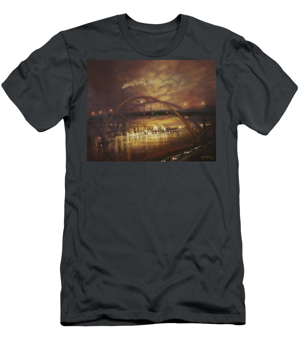 Hoan Bridge T-Shirt featuring the painting Hoan Bridge by Tom Shropshire
