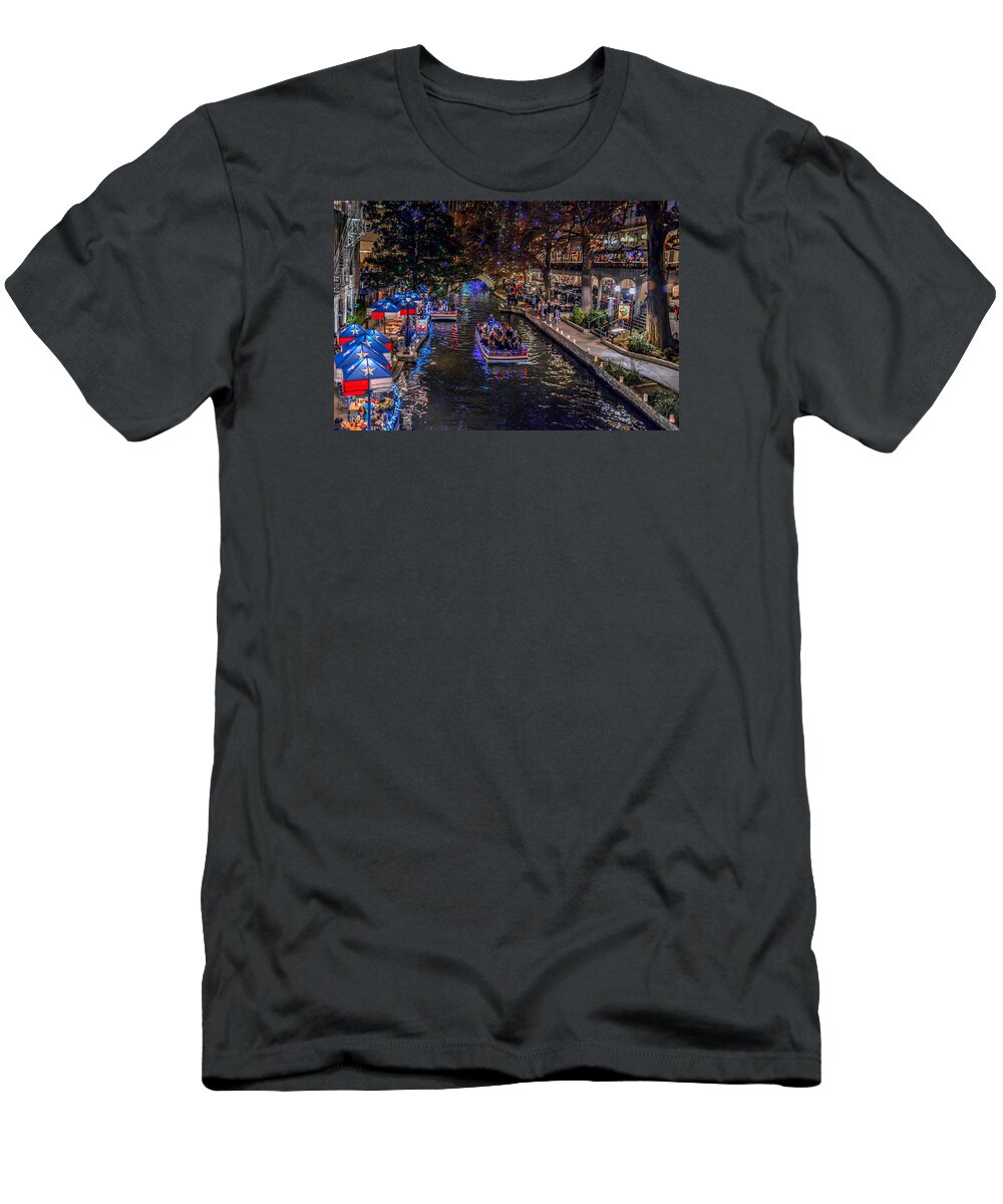 Tx T-Shirt featuring the pyrography Holiday Barge by David Meznarich